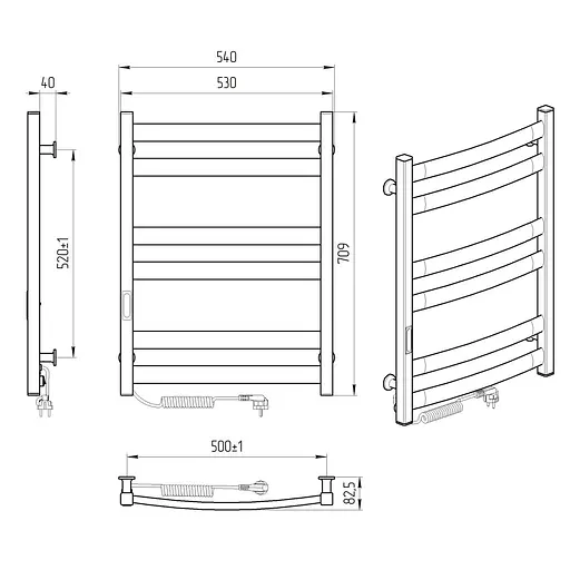 Электрический полотенцесушитель Laris Зебра Атлант ЧФ6 500x700 Е левый R3 77700096, Белый, Левое, Электронный - фото 6