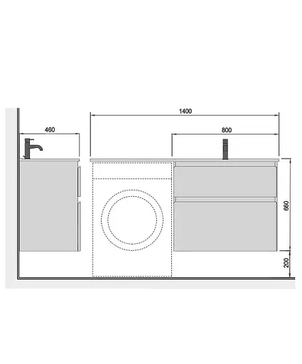 Тумба Мойдодир Fluffy 80-U Adam 140 R Білий підвісна з крилом над пральною машиною Білий - фото 4