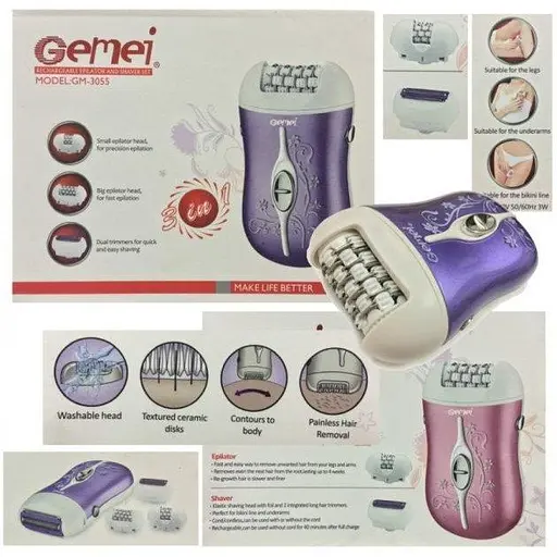 Жіноча електробритва епілятор Gemei GM-3055 3 в 1 для бікіні ніг епілятор з бритвеної насадкою - фото 7