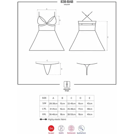 Еротичний мереживний комплект із сіточкою Obsessive 838-BAB-1Babydoll & Thong Black S/M, чорний - фото 8