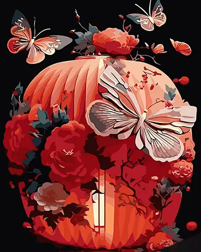 Набір для розпису по номерах Японський ліхтар у квітах, Strateg, на чорному фоні, 40x50 см, AH1009