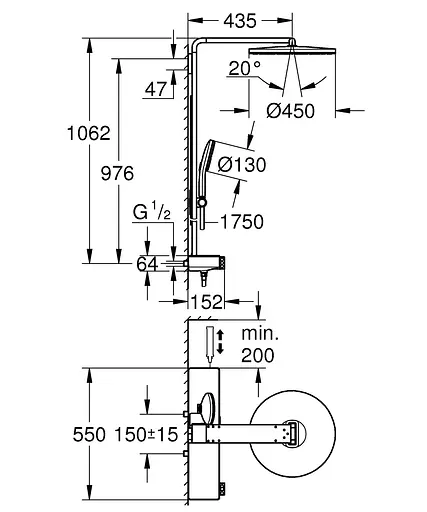 Душова система з термостатом для настінного монтажу Grohe Rainshower Aqua Pure 1016800000, Хром - фото 8