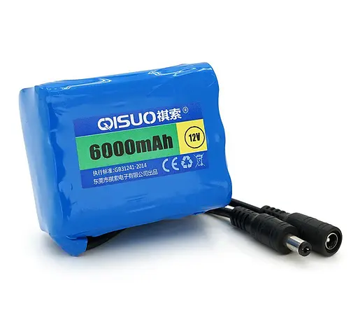 Аккумулятор литиевый QiSuo QS1206 12 V 6 Ah, для техники, роутера, с элементами Li-ion 18650, DC5.5x2.1 - фото 1