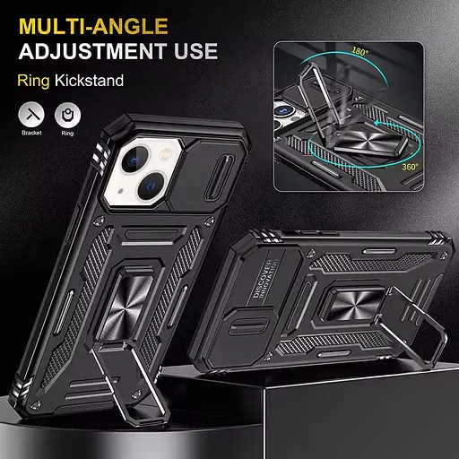 Ударостійкий чохол Epik Camshield Army Ring для Apple iPhone 13/14, 6.1 Чорний/Black - фото 4