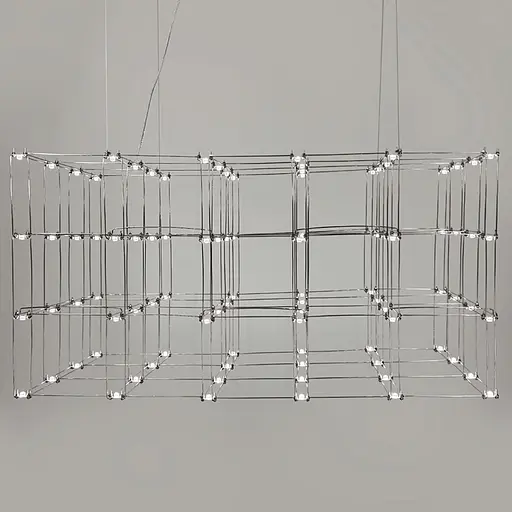Срібна геометрична люстра у формі паралелепіпеда 120*60*60 см | Арт. MJ 199-1200*600*600 CH | Line F - фото 7