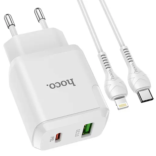 Адаптер сетевой HOCO Type-C to Lightning Cable Favor dual port N5 1USB and 1Type-C PD 20W QC 3.0 3a - фото 1