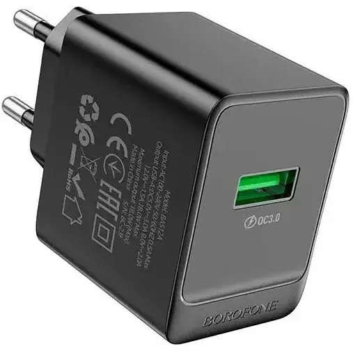 Мережевий зарядний пристрій Borofone BAS12A Erudite single port QC3.0 charger Чорний - фото 1