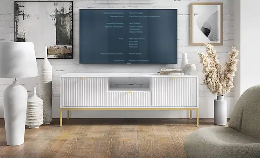 Тумба під телевізор Perfect Home Нова / Nova 2-дверна з 1 шухлядою і золотими ніжками RTV154 Білий (PFH-091224)