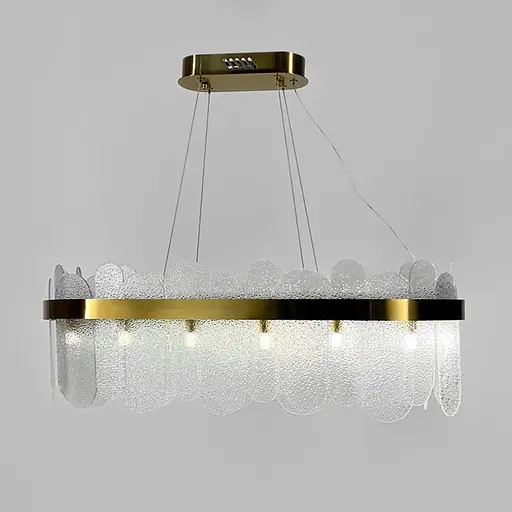 Подвесная удлиненная люстра со стеклянными фактурными пластинами 80х30 см Ст. AS129L-800 AB+WT | Line F - фото 4