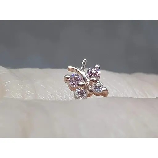 Золотая серьга-пирсинг в нос Dear с фианитами. 1041.1 Розовый (светлый)/Белый - фото 2