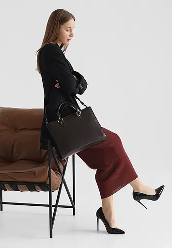 Жіноча шкіряна сумка Fancy A4 коричнева краст - фото 8