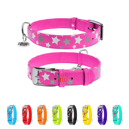 Ошейник для собак кожаный Waudog Glamour с QR-паспортом узор "Звездочка" светонакопительный/светоотражающий M Ш 20 мм, - фото 2