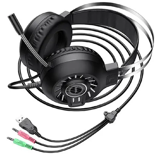 Наушники накладные Hoco ESD04 игровые с LED подсветкой Jack 3.5, 2м, black pink - фото 4