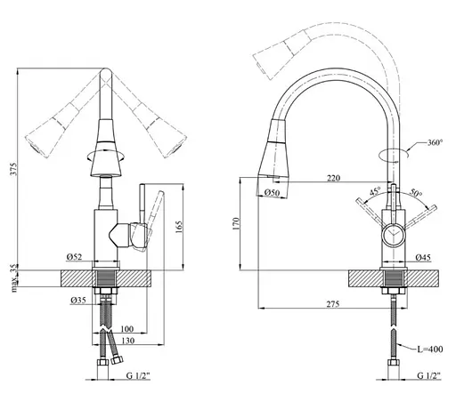 Змішувач для кухні Kroner KRM Kuche - C132WHI (CV033128) - фото 9