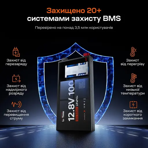 Аккумуляторная батарея литий-железо-фосфатная 12.8В 100А*ч LiFePO4 LiTime Slim 12V100-100-SLIM-LTCP-4-SE100 ультратонкая (44-00531) - фото 4