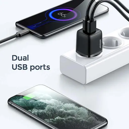 Адаптер блок живлення мережевий JOYROOM Mini dual port smart fast charge L-2A121 2 порти блок живлення білий - фото 7