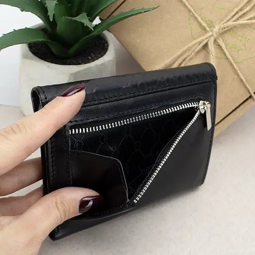 Гаманець жіночий шкіряний маленький Sabrina чорний пітон - фото 5