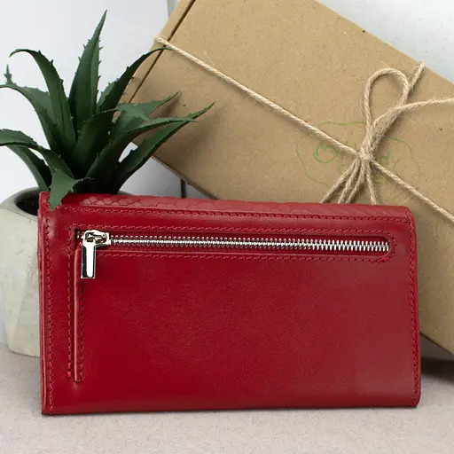 Кошелек женский кожаный Leona красный питон - фото 3