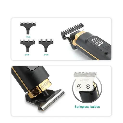 Тример акумуляторний для волосся, бороди та вусів VGR V-985 LCD (4 насадки) Чорний - фото 6