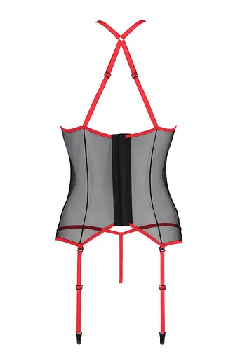 Корсет з пажами Passion Satara CORSet XXL/XXXL red стрінги мереживо застібки спереду та ззаду - фото 4