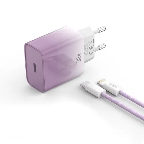 Мережевий зарядний пристрій XO CE18 (EU) PD30W USB-C fast charging charger with Lightning cable Фіолетовий - фото 3