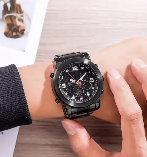 Чоловічий наручний класичний годинник Skmei 1642 (Чорний з чорним циферблатом) - фото 5