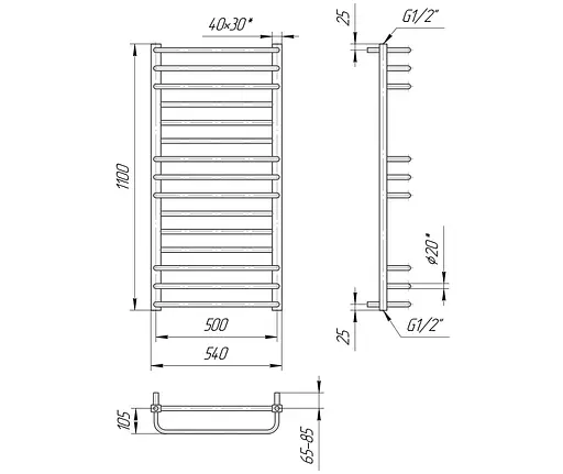 Водяной полотенцесушитель Mario Премиум Люкс 1100x540/500, Хром - фото 2