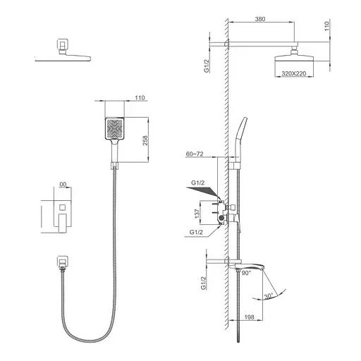 Душова система прихованного монтажу, золото Frap F7176-3, Золотий - фото 5