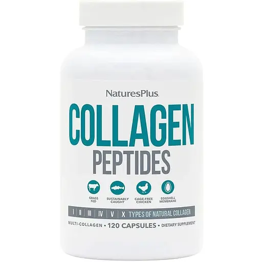 Пептиди колагену Natures Plus Collagen Peptides (Type I, II, III, IV, V, X), 120 капсул