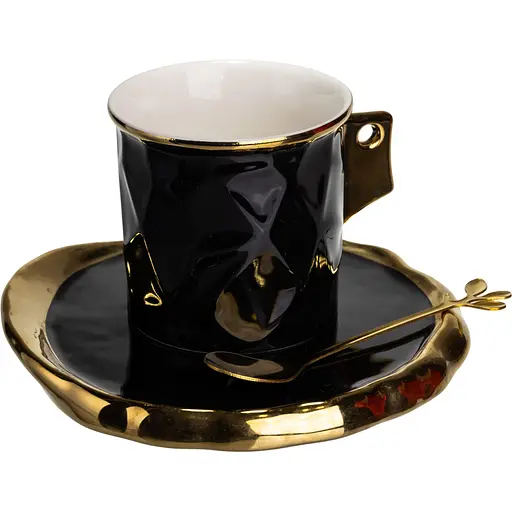 Чашка для кави порцелянова 200 мл із блюдцем та ложкою чорний FM-1A