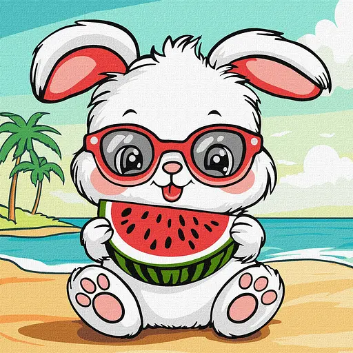 Набор для росписи по номерам для детей 5+ Лето. Зайчик с арбузом, Ideyka, 25x25 см, КНО1257