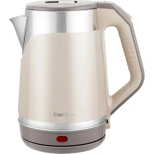 Електрочайник Liberton LEK-6823, Beige/Inox, 1500W, 1.8л, дисковий, подвійна стінка (нержавіюча сталь+пластик), автовідключення, індикатор включення, відкривання кришки ручне, шкала рівня води внутрішня