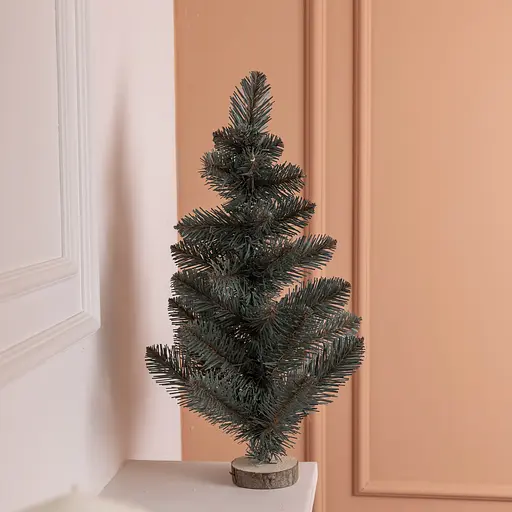 Штучна новорічна декоративна міні ялинка «Полонинська» блакитна на дерев'яній підставці 45 см Lugi SOK-M-03-1-2