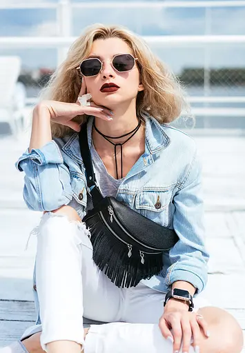 Шкіряна жіноча сумка на пояс Spirit чорна - фото 7