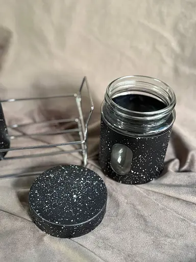 Набор емкостей для приправ A-Plus 2шт с подставкой баночки из стекла 80 мл подставка металл Черный мрамор - фото 4