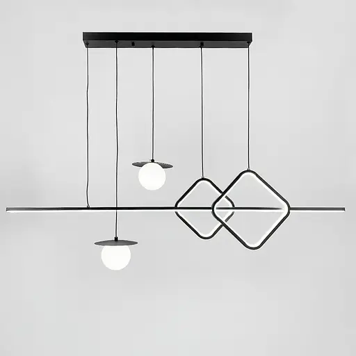 Удлиненная черная LED люстра с 2 светодиодными ромбами и 2 плафона Line.F Длина 100 см - фото 2