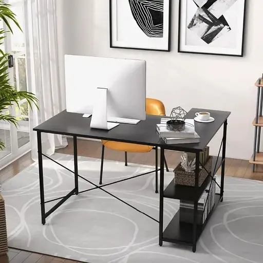 Комп'ютерний стіл Costway Adler L-подібний з полицями в стилі Loft чорний - фото 5