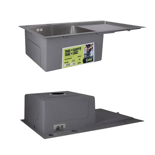 Кухонна мийка Lidz Handmade H7849R інтегрована крило зправа Brushed у комплекті з дозатором та корзиною, Нержавіюча сталь - фото 4