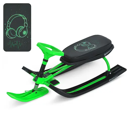 Снігокат MS 1778-11 Низька рама, м'яке сидіння з екошкіри 45х21см (2 положення), кермо, металопластик, чорно-зелений - фото 5