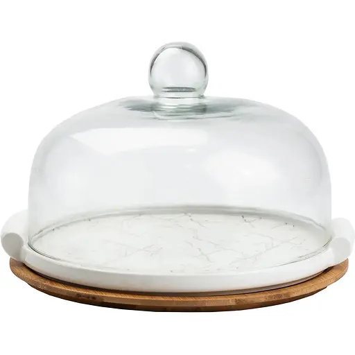 Тортовница Yiwu фарфоровая со стеклянной крышкой 25 см HP1203 - фото 2