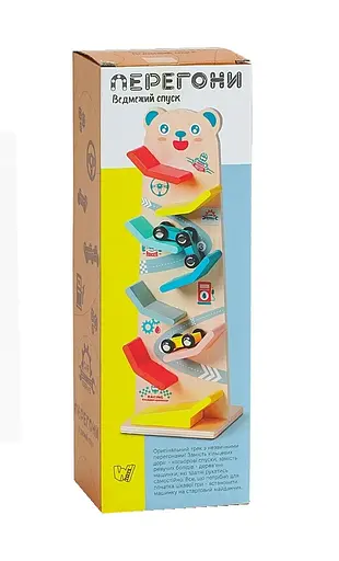 Трек деревянный C 61463 WToys, 8 спусков, 4 машинки, в коробке (6900067614636) - фото 1