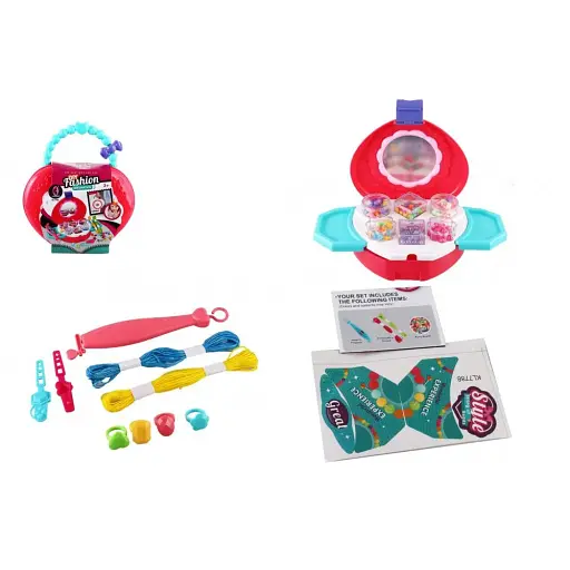 Набір для плетіння, нитки, 2 заколки, 2 кільця, 6 наборів бусин, наліпки, станок, дзеркало