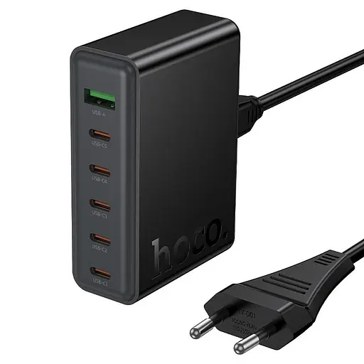 Сетевое зарядное устройство Hoco C152A Modern PD70W 6-port(5C1A) desktop charger(EU) Черный - фото 1