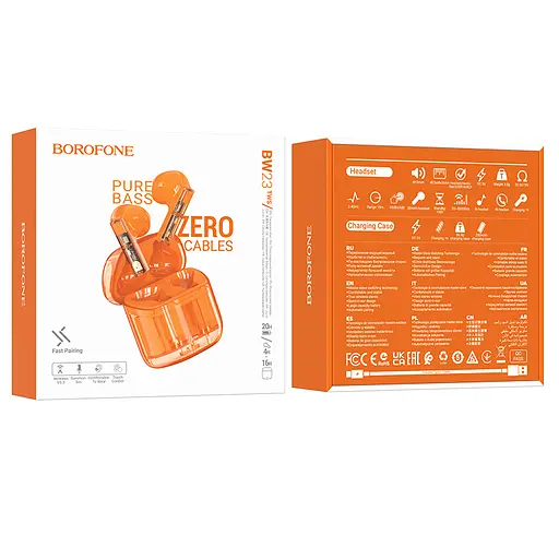 Bluetooth наушники Borofone BW23 TWS (оранжевый) - фото 4