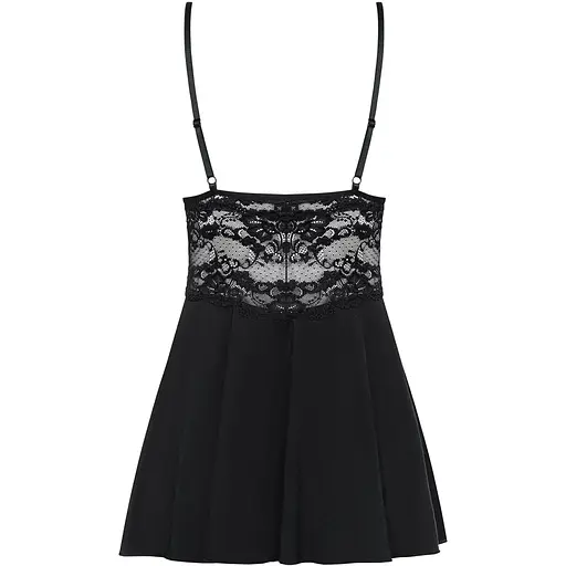 Сатиновый пеньюар с кружевом Obsessive 810-BAB-1 Babydoll & Thong L/XL, черный, пеньюар, танга - фото 2