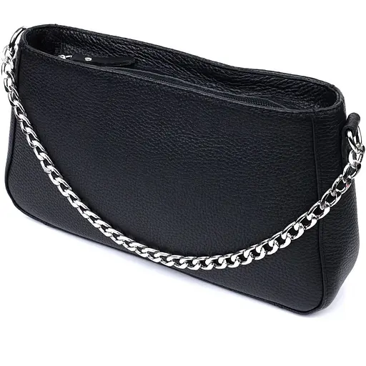 Сумка женская багет Shvigel с цепочкой и съемным ремешком из зернистой натуральной кожи 26.5х15х5.5 см sum0027034 - фото 1