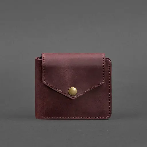 Кожаное портмоне 4.2 на кнопке бордовое Crazy Horse - фото 6