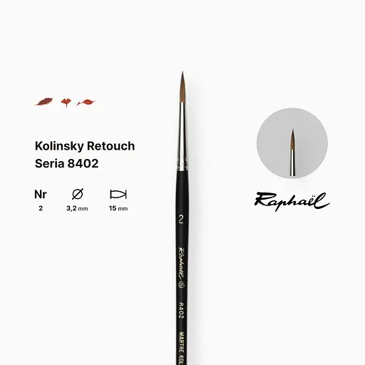 Кисть колонок круглая Raphael Kolinsky Retouch, №2, для ретуши, короткая ручка - фото 2