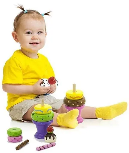 Пирамидка Мороженое Viga Toys 51322 Оранжевая деревянная игрушка - фото 6