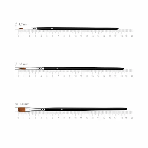 Набір пензлів для розпису тканин №1 синтетика 3 шт. кругла (№1) плоска (№ 4,8) коротка ручка Arteo - фото 2